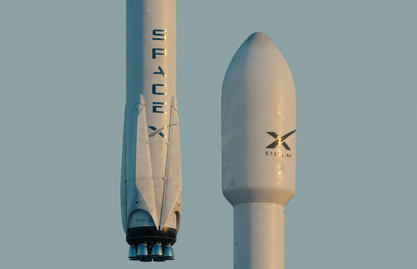 These are two white satellites in a blue sky.